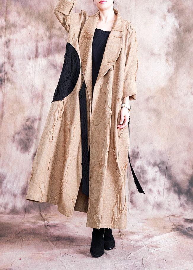Khaki Coat Clothing Fall Turn-down Collar Tie Waist Coats