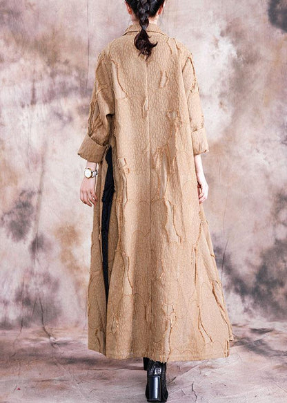 Khaki Coat Clothing Fall Turn-down Collar Tie Waist Coats