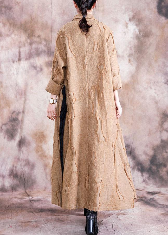 Khaki Coat Clothing Fall Turn-down Collar Tie Waist Coats