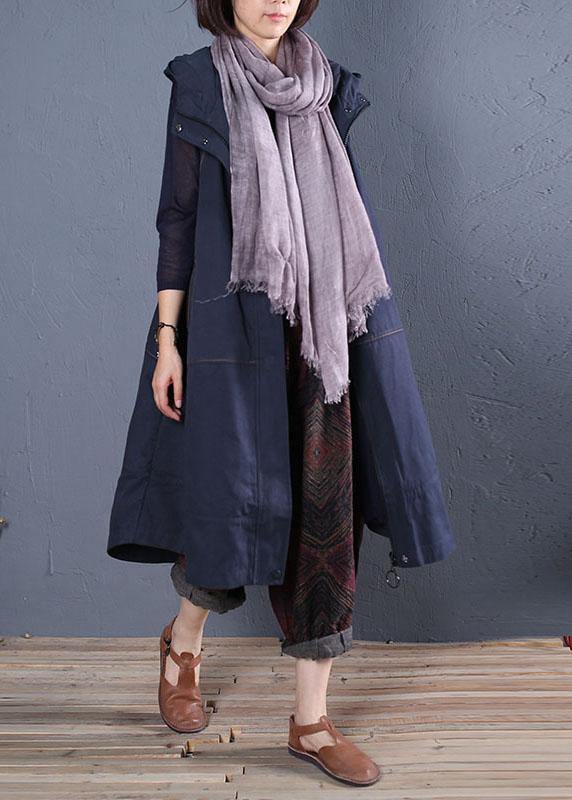 Oversize Long Coat Fall Blue Hooded Sleeveless Jackets