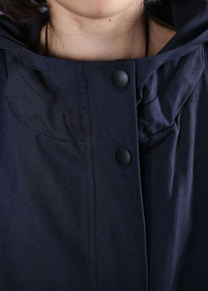 Oversize Long Coat Fall Blue Hooded Sleeveless Jackets