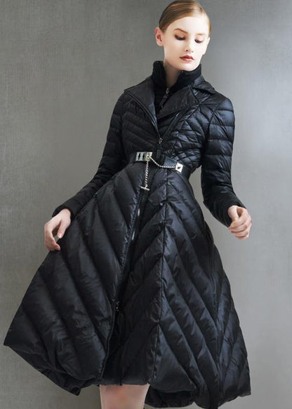 Oversize Snow Jackets Tie Waist Coats Black False Two Pieces Down Coat Winter