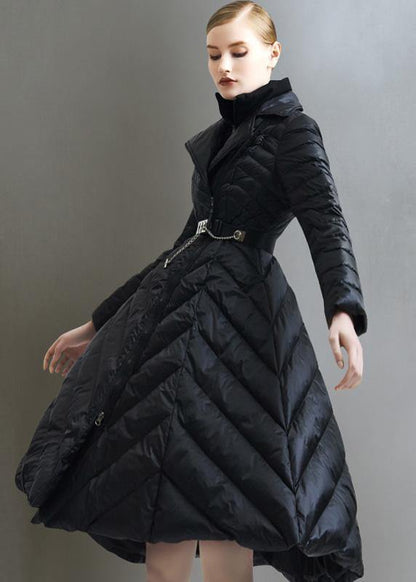 Oversize Snow Jackets Tie Waist Coats Black False Two Pieces Down Coat Winter