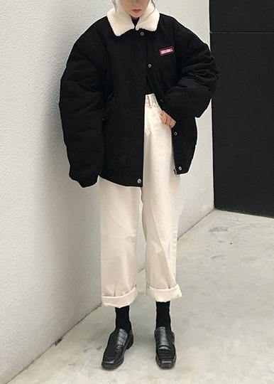 Oversize Snow Jackets Winter Overcoat Black Peter Pan Collar Parka