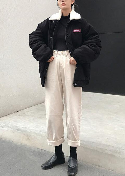 Oversize Snow Jackets Winter Overcoat Black Peter Pan Collar Parka