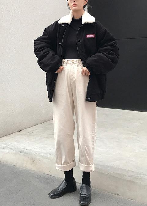 Oversize Snow Jackets Winter Overcoat Black Peter Pan Collar Parka