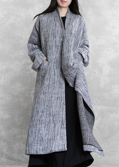Oversized Long Coat Gray Asymmetric Pockets Woolen Coats