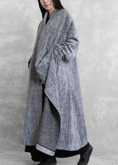 Oversized Long Coat Gray Asymmetric Pockets Woolen Coats