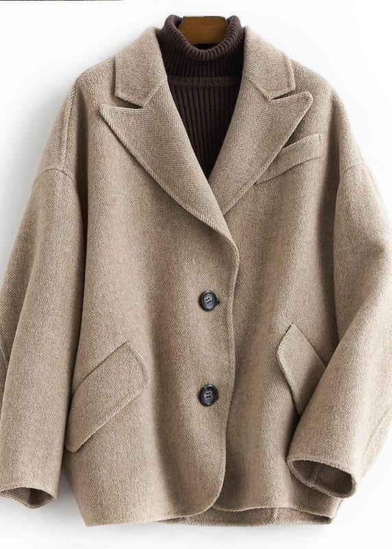 Oversized Medium Length Coat Button Down Nude Notched Wool Overcoat