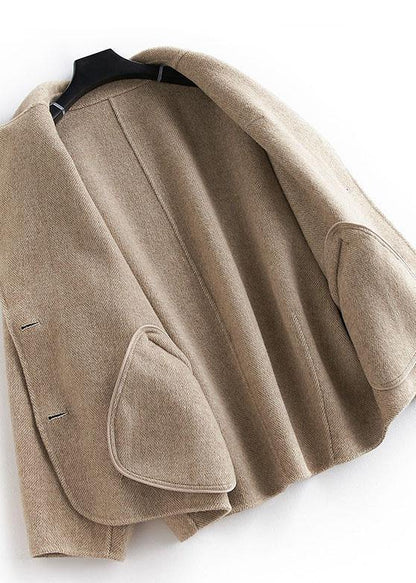 Oversized Medium Length Coat Button Down Nude Notched Wool Overcoat