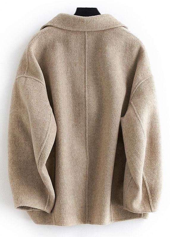 Oversized Medium Length Coat Button Down Nude Notched Wool Overcoat