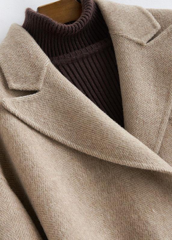 Oversized Medium Length Coat Button Down Nude Notched Wool Overcoat