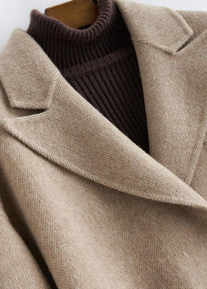 Oversized Medium Length Coat Button Down Nude Notched Wool Overcoat