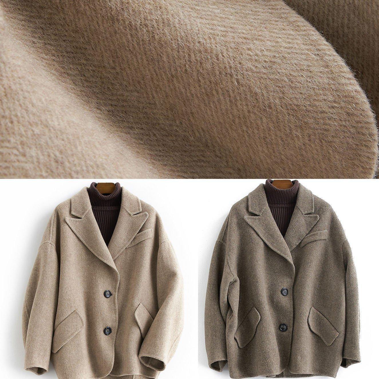 Oversized Medium Length Coat Button Down Nude Notched Wool Overcoat