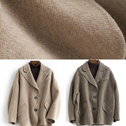 Oversized Medium Length Coat Button Down Nude Notched Wool Overcoat