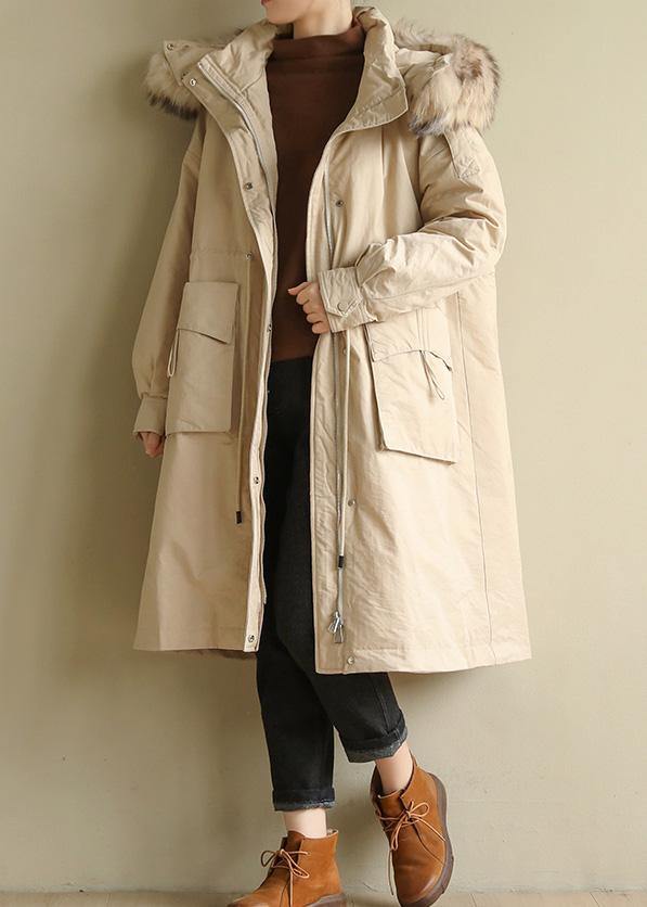 Jackets & Coats Big Pockets Winter Coats Beige Yellow Fur Collar Coats