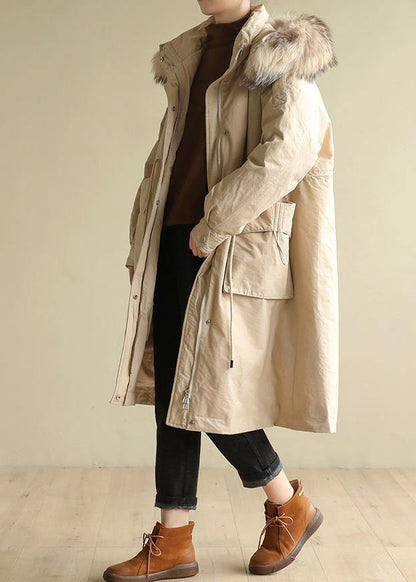 Jackets & Coats Big Pockets Winter Coats Beige Yellow Fur Collar Coats