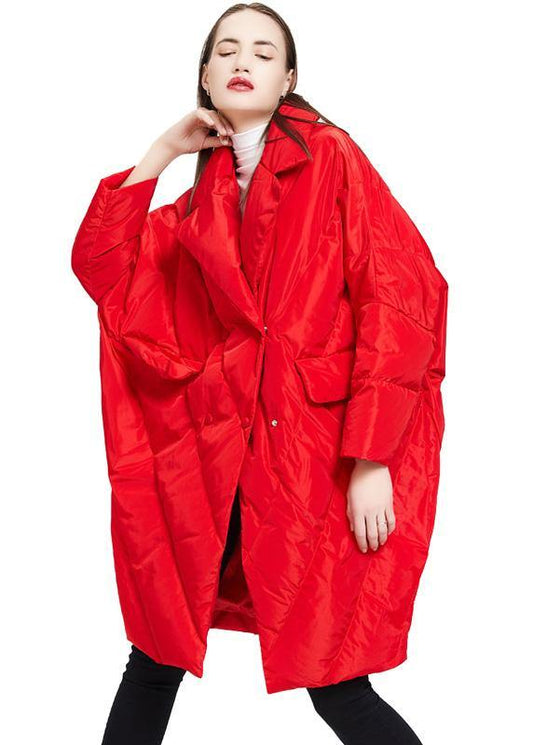 Down Jacket Notched Collar Jackets Red Cloak Down Coat Winter