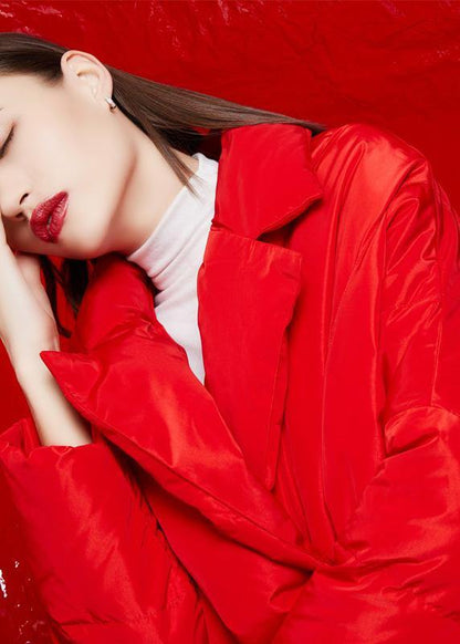 Down Jacket Notched Collar Jackets Red Cloak Down Coat Winter