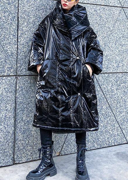 Down Jacket Winter Outwear Black Big Lapel Collar Overcoat