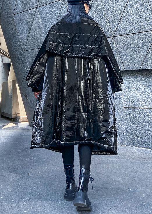 Down Jacket Winter Outwear Black Big Lapel Collar Overcoat