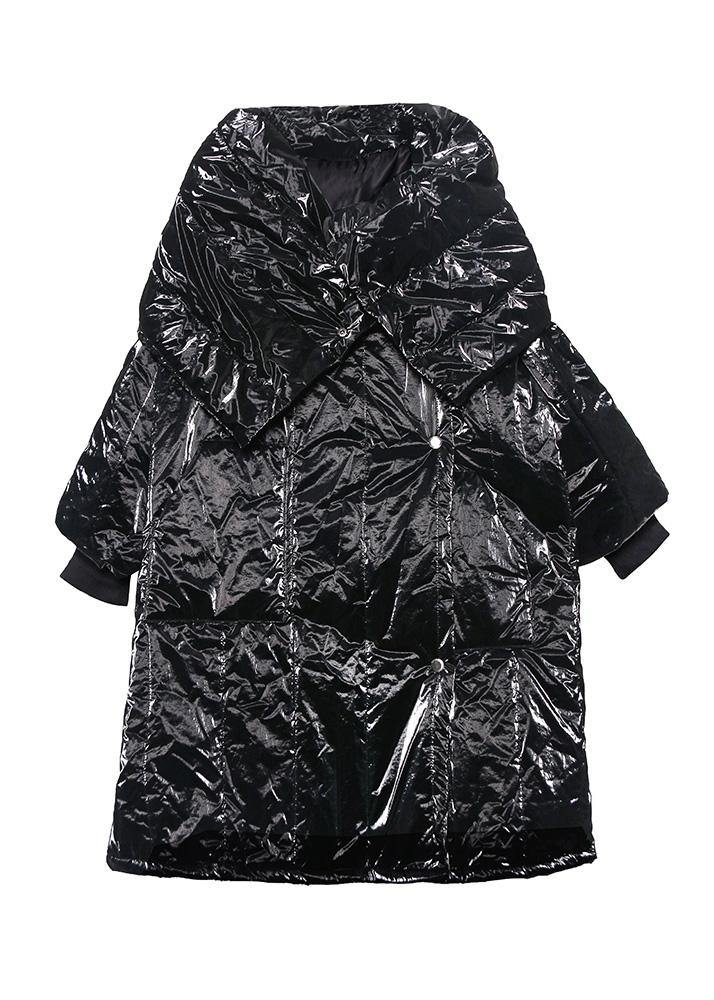Down Jacket Winter Outwear Black Big Lapel Collar Overcoat