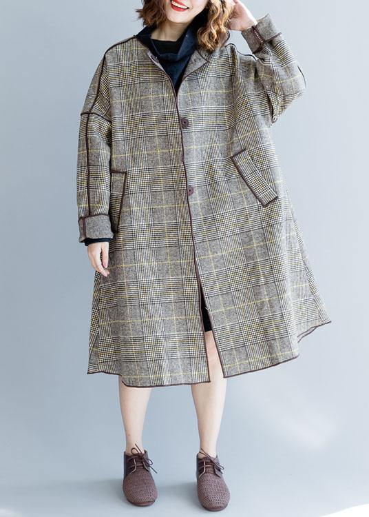Long Coat Fall Coats Plaido Neck Pocketswoolen Coats