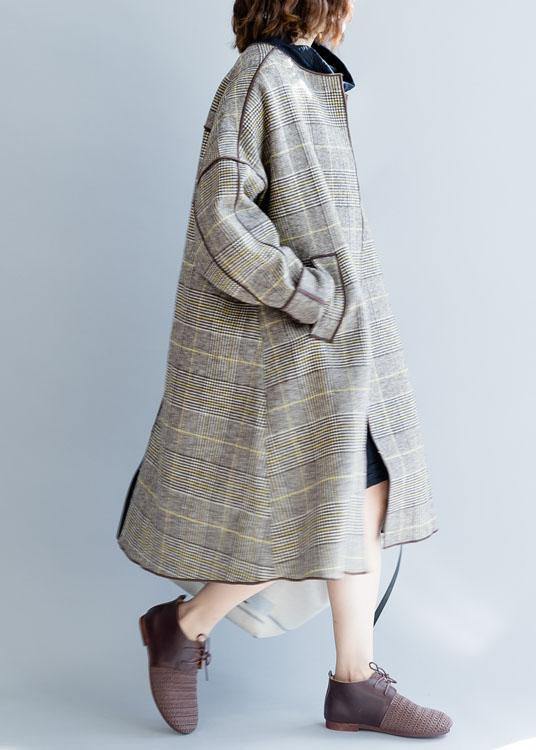 Long Coat Fall Coats Plaido Neck Pocketswoolen Coats