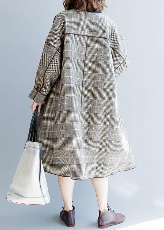 Long Coat Fall Coats Plaido Neck Pocketswoolen Coats