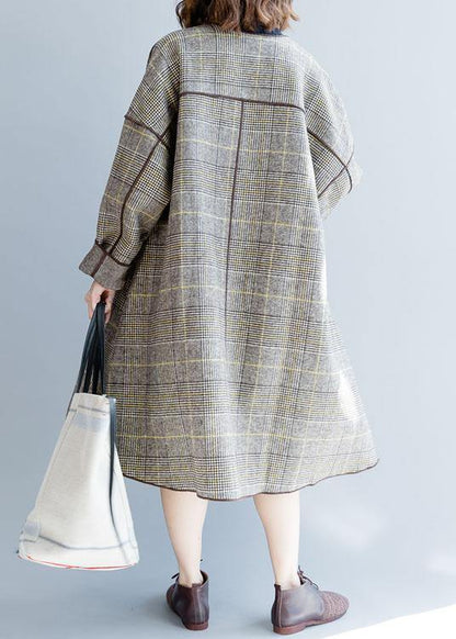 Long Coat Fall Coats Plaido Neck Pocketswoolen Coats
