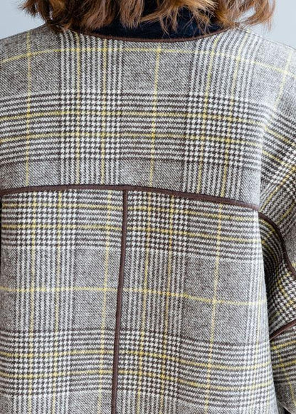 Long Coat Fall Coats Plaido Neck Pocketswoolen Coats