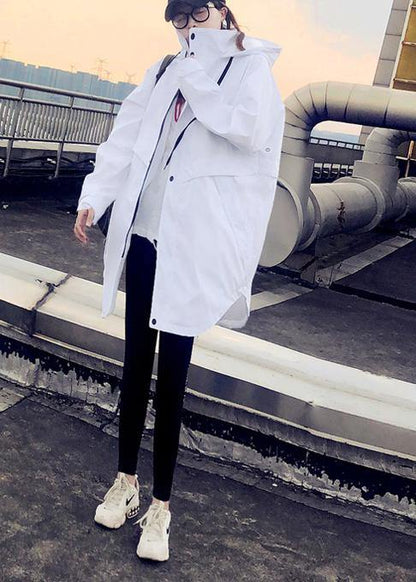 Parka Jackets White Hooded Zippered Down Jacket Woman