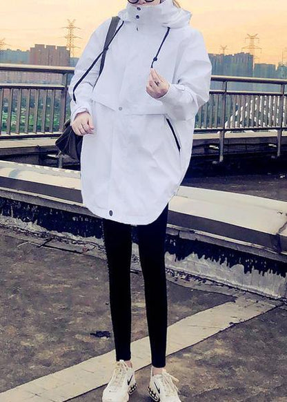 Parka Jackets White Hooded Zippered Down Jacket Woman