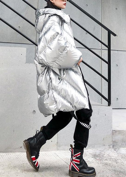 Silver Parkas for Oversized Down Jacket Winter Outwear Hooded