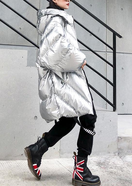 Silver Parkas for Oversized Down Jacket Winter Outwear Hooded
