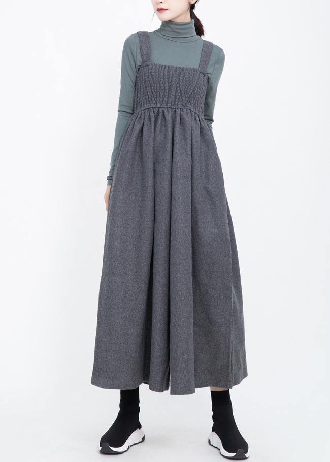 Sleeveless Cinched Jumpsuit Gray Pants Wide Leg Pants