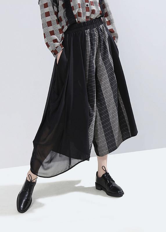 Stylish Patchwork Pants Asymmetric Wide Leg Pants