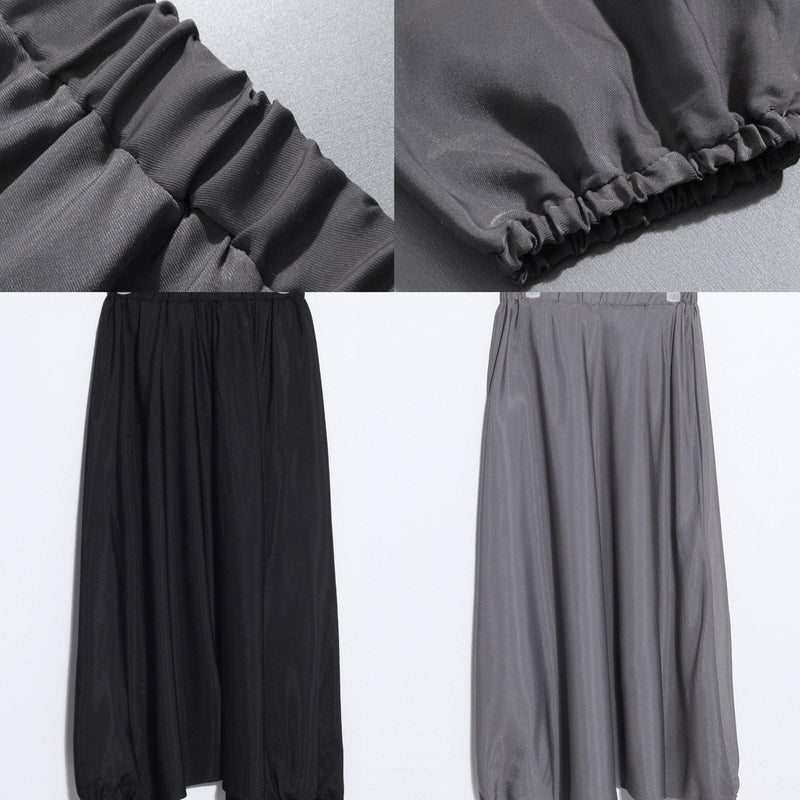 Summer New Black Silk Crop Pants Loose Lantern Pants