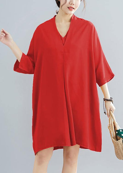 Summer New Chiffon V Neck Half Sleeve Black Dress