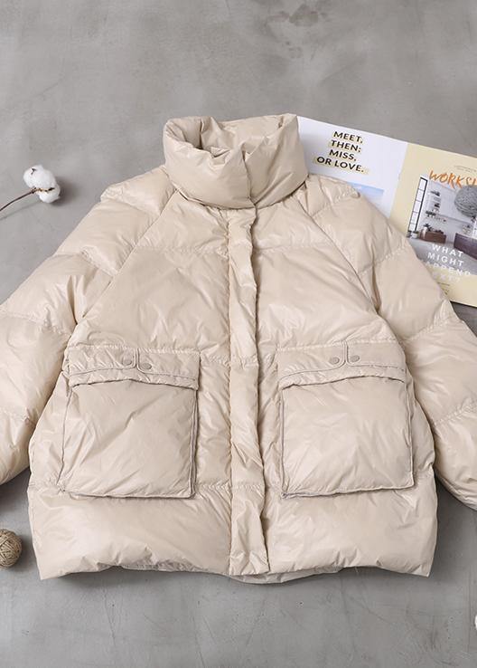 White Goose Down Coat Clothing Snow Jackets Two Pockets Stand Collar Coats