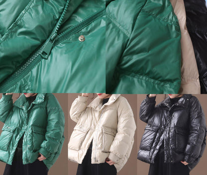 White Goose Down Coat Clothing Snow Jackets Two Pockets Stand Collar Coats