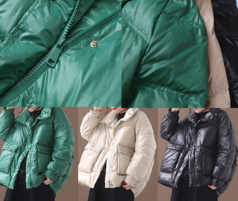 White Goose Down Coat Clothing Snow Jackets Two Pockets Stand Collar Coats