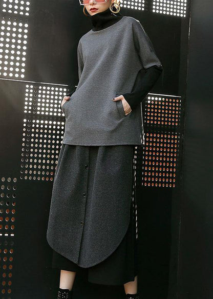 Woolen Blended High Waist Pants Loose Patchwork Pants Skirt