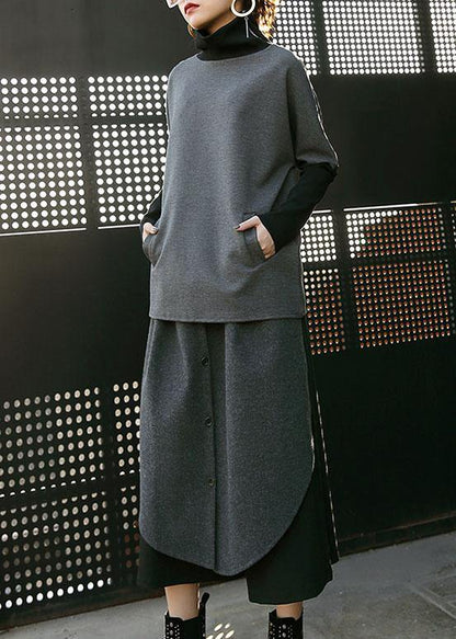 Woolen Blended High Waist Pants Loose Patchwork Pants Skirt