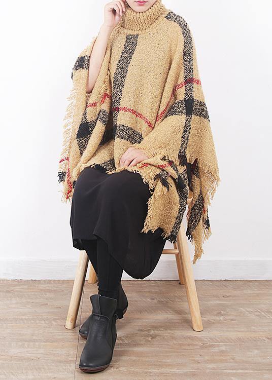 Yellow Original Cloak Shawl Plaid High Neck Oversize Sweater