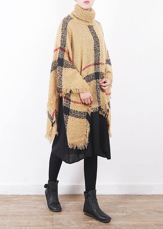 Yellow Original Cloak Shawl Plaid High Neck Oversize Sweater