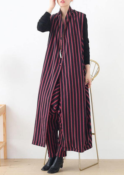 Autumn and Winter Leisure Long Red Striped Vest Waist Pants Suit