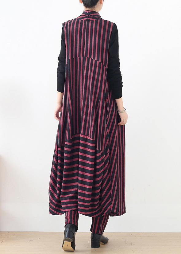 Autumn and Winter Leisure Long Red Striped Vest Waist Pants Suit