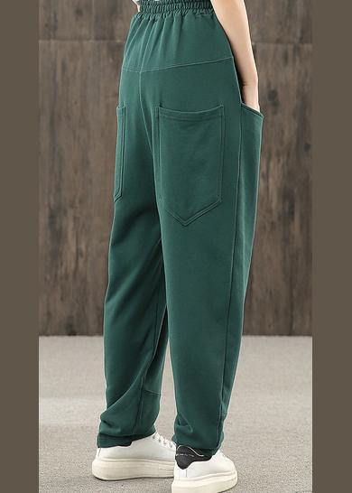 Autumn Big Pocket Elastic Waist Green Pants