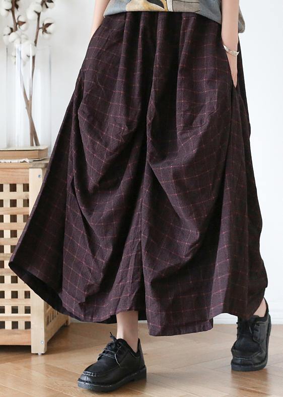 20252025 Fall Retro Mid-length Loose Black Plaid A-line Irregular Wide-leg Pants